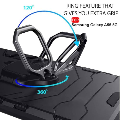 Image of TheGiftKart Tough Armor Bumper Back Cover Case for Samsung Galaxy A55 5G | Ring Holder & Kickstand in-Built | 360 Degree Protection Case Cover for Samsung A55 (PC & TPU, Black)