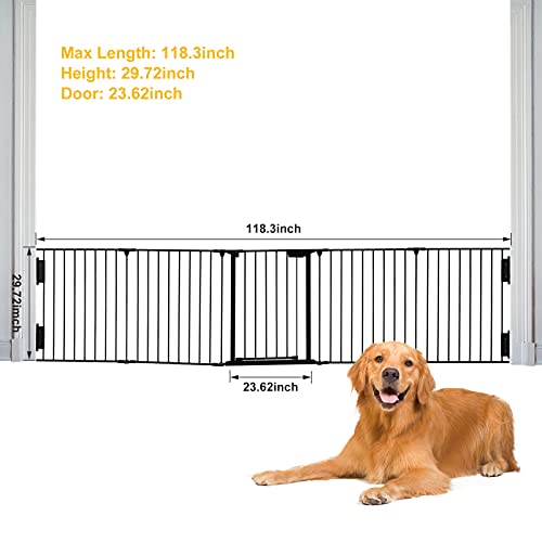 Sospiro N5XW9K10055 118Inch Extra Wide Black Baby Gate With Door, Metal Long Baby Fence, Tall Pet Dog Gates For House Stairs Doorways,10Ft Child Safety Fence Fireplace Christmas Tree,Indoor Outdoor thumb #3