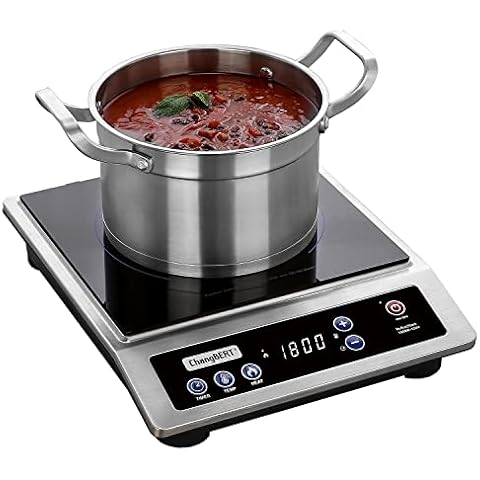 ChangBERT Induction Cooktop, Commercial Grade Portable Cooker, Large 8” Heating Coil, 18/10 Stainless Steel Countertop Burner with NSF Certified, 10 Hours Timer, Powerful 1800W Professional Hot Plate Cover