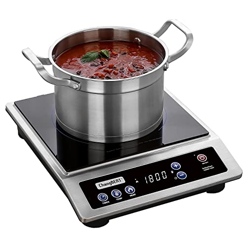 Induction Cooktop, Portable Cooker, Large 8” Heating Coil, 18/10 Stainless Steel Commercial-Grade Burner with NSF-certificated, 10-Hour Timer, 1800W Professional Countertop