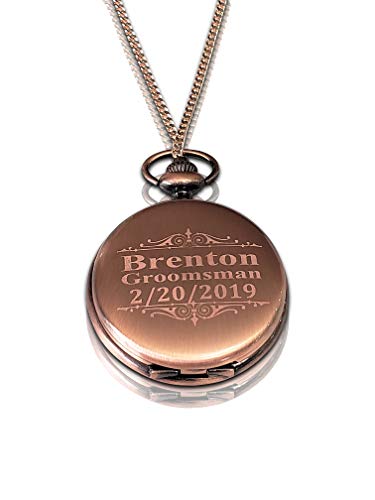 1 Pocket Watch Custom Engraved - Groom Best Man and Usher Customized Watch with The Chain and Gift Box Included - Engraving is Free with Purchase Comes in 4 Colors (Rose Gold)