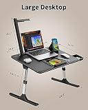 Laptop Table with LED Desk Light, SAIJI Laptop Stand for Bed, Height Adjustments Bed Desk with Book Stand for Reading Writing Drawing (Black)
