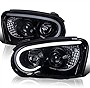 SPEC-D TUNING LED Light Bar Glossy Black Housing Smoke Lens Projector Headlights Compatible with 2004-2005 Subaru Impreza RS/ WRX/ Outback/ STI, Left + Right Pair Headlamps Assembly