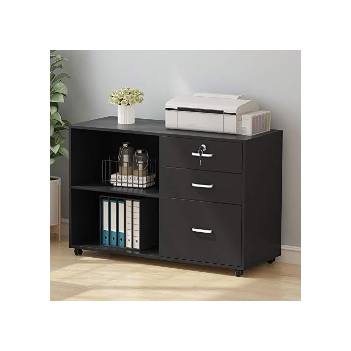 Buy Tribesigns 3 Drawer Wood File with Lock, Large Modern