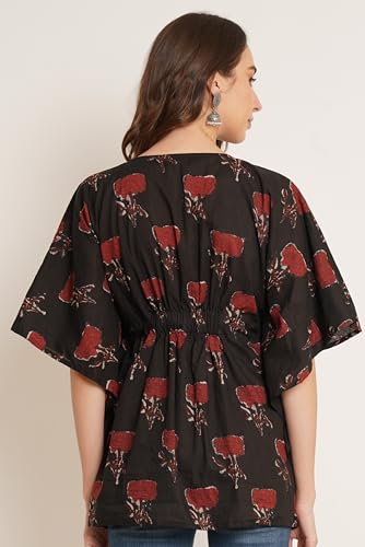Image of COTLAND Fashions Jaipuri Cotton Kimono Sleeves Printed Longline Kaftan Top for Women