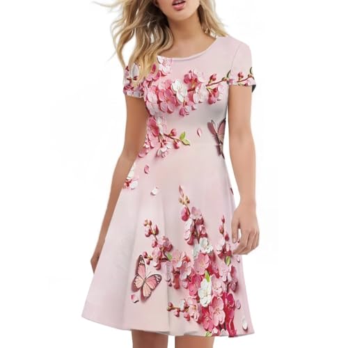 Image of AFPANQZ Womens Casual Summer Lightweight Vintage Dress Short Sleeve Midi Dress Knee-Long Luxury Formal Dress