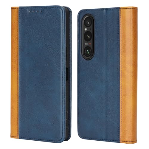 Havaya Xperia 1 VII ケース エクスペリア1 VII ケース 手帳型 カバー docomo SO-51F スマホケース SOG15 au SONY ソニー 第七世代 耐衝撃 SoftBank カード収納 スタンド機能 フェイクレザー-ブル