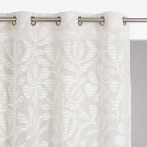ROCLE Voilage Camelia Motif Floral Ivoire | Oeillets Argent Mat | 140 x 240 cm