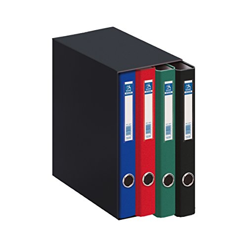 Dohe - Archivadores 2 Anillas (4 uds.) - Tamaño Folio 29x35,5 cm, 4 Colores, Caja Protectora - Material de oficina