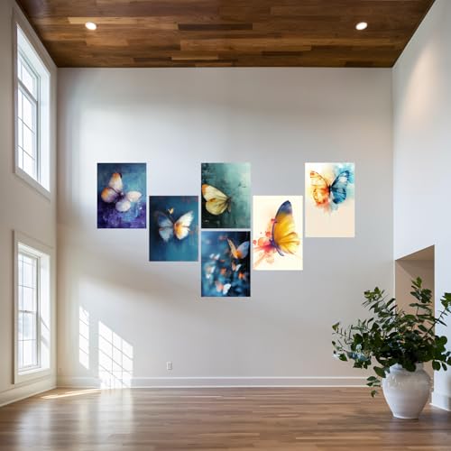 Image of SiddArtify Elegant Butterfly Art Print Set - Teal - Purple - Warm Hues - Sticker - 12x18 Inch - Pack of 6 Wall Room Decoration art Poster Prints