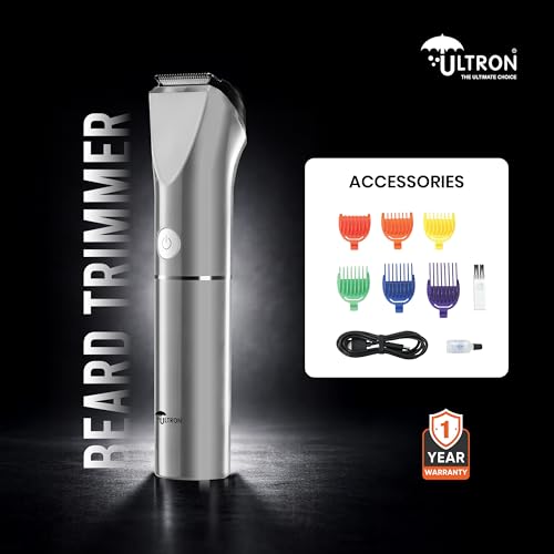 Image of ULTRON UBT01 Beard Trimmer for Men | Cordless Rechargeable Trimmer | 1200mAh Battery | Stainless Steel Blades | Type-C Fast Charging | 1 year warranty (Gray)