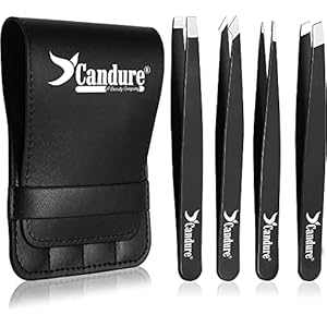 Candure Tweezers for Eyebrows – Professional Stainless Steel Slanted and Pointed Tip Hair Tweezers Set for Ingrown Hair, Blackhead Removal, Eyelash Extension, Eyebrows Plucking Beauty Tool for Women