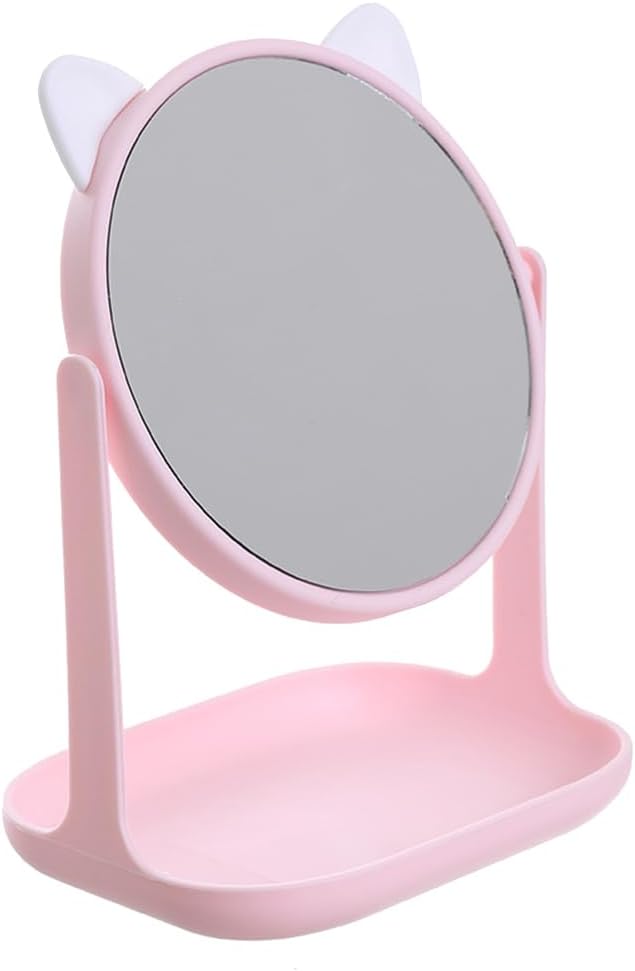 Espejo de Maquillaje Beavorty Doble Cara Giratorio 360° con Forma de Oreja de Gato