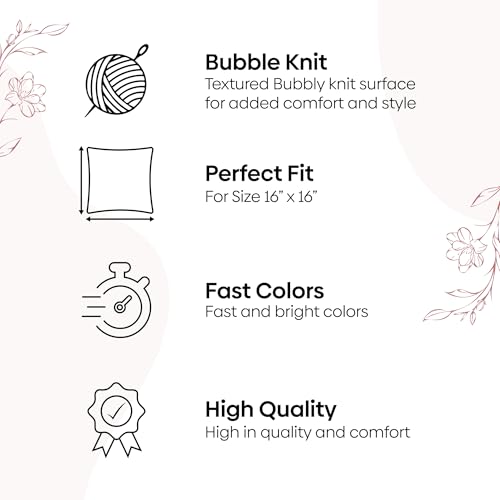 haus & kinder Decorative Embroidered Bubble Cameo Pink Cushion Cover | Knitted Decorative Bubble Knit Cushion Covers for Sofa, Living Room | 16'' X 16'' | 100% Cotton 210TC