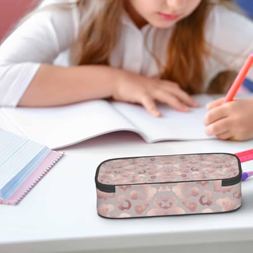Image of Rose Gold Leopard Pencil Case Organizer Leopard Skin Elegant Texture Beautiful Stationery Box Makeup Box School Supply for Boy Girl Men Women