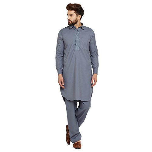 Image of SOJANYA (Since 1958 Men's Soft & Comfortable Cotton Blend Solid Pathani Set-Perfect for Eid & Holi Celebrations