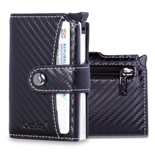 KJenius® Dante Petit Portefeuille Vertical Porte-Cartes de Credit Bancaire et Badges pour Homme Femme en Cuir Blindè Anti Piratage RFID NFC Anti Fraud Porte Monnaie Slim, Cadeau Original pour Hommes thumbnail