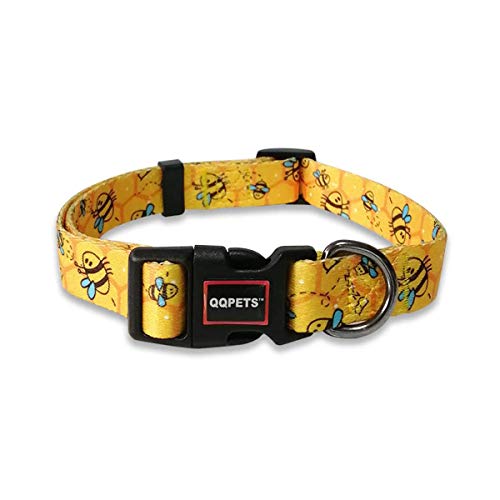 Dog Collar Personalized Adjustable Custom Basic Collars Soft Comfortable For Puppy Small Medium Large Dogs Or Cats Outdoor Training Walking Running (L, Yellow Bee) #TOP19