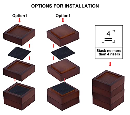 Stahala Bed Risers (Set of 8) Lifts Height 1",2",3" or 4",Solid Natural Wood Furniture Heavy Duty Leg Risers Lifts for Sofas Table Desk Chair Couches with Non-Slip Rubber Pad & Non-Slip Recessed Hole - Thumbnail 3