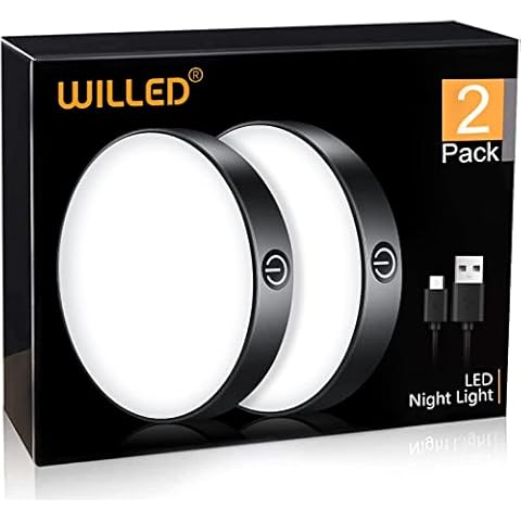 WILLED Tap Light Rechargeable, 6000K Dimmable Touch Light Buit-in 1000mAh Large Battery, Stick on Closet Light, Portable LED Puck Night Lights for Cabinet, Wardrobe, Counter, Kitchen, Bedroom (2 Pack) Cover