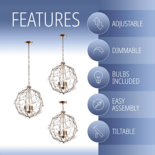 JONATHAN Y JYL9042A Isabelle 20" Adjustable Metal/Glass LED Pendant, Antique Gold Transitional;Traditional;Glam;French Country;Cottage, Dimmable, for Kitchen, Living Room, - Image 6