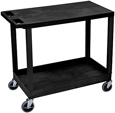 Offex 32" x 18" Mobile Heavy-Duty Multipurpose Utility Cart with One Tub and One Flat Shelf, Push Handle - Black, Great for Garage, Shop or Storage Area