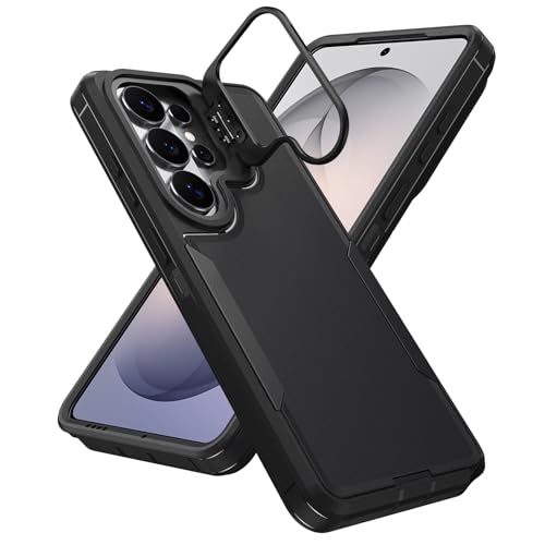 Coque Samsung S26 fine noire avec protection d'objectif en métal et béquille