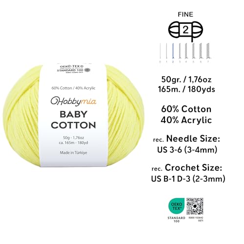 Image of Baby Cotton Blend Yarn - Soft Sport Weight Yarn for Crochet & Amigurumi - 50g /180yds - 60% Cotton 40% Acrylic - Ideal for Baby & Knitting Proj.(Lemon, 1 Ball)