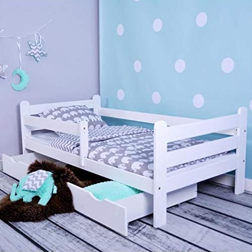 Cama infantil Hugo de Lulu con colchón de 160 x 80 cm, somier y cajón, para niños a partir de 2 años, para niñas y niños, color blanco