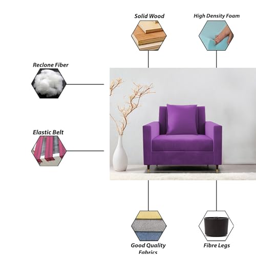 Image of Casaliving Garcia 1 Seater Sofa Set for Living Room (Purple in Colour) Premium Fabric Sofa