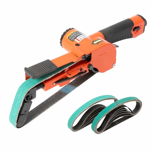 Image of 3 /4 inch x 20.5 inch Air Belt Sander with 12Pcs Zirconia 40 /60 /80 /120 Grit Belts | ABRAPRO Mini Pneumatic Belt Sander for Woodworking, Iron, Metal, stainless steel