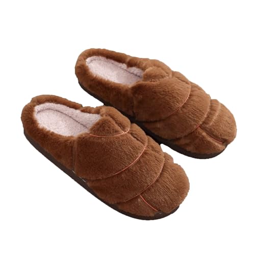 JadeRich Women Men Faux Fur Winter Concha Slippers Soft Plush Cozy Memory Foam Couple Style House Slipper