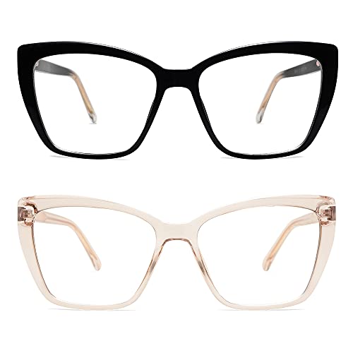 Amomoma Trendy Tr90 Oversized Blue Light Reading Glasses Women,Stylish Square Cat Eye Glasses Am6031 C1+C7 1.75 X thumb #3