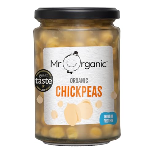 Mr Organic Chickpeas High Protein and Fibre for Healthy Home Cooking No Additives Sustainably Sourced Suitable for Vegans - 1 x 350g Glass Jar