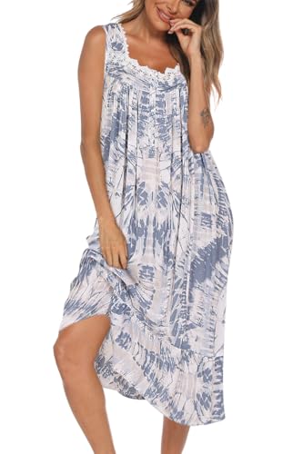 Image of AVIIER Cotton Nightgowns for Women Sleeveless House Dress Ladies Long Nightdress with Pockets S-XXL