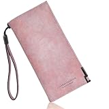 FIGROL Fashion Women PU Matte Leather Long Wallet Blocking,Phone Card Holder,Large Capacity Wallet(Pink)