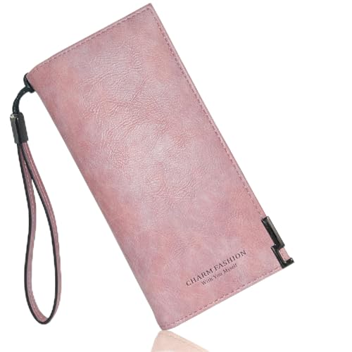 FIGROL Fashion Women PU Matte Leather Long Wallet Blocking,Phone Card Holder,Large Capacity Wallet(Pink)