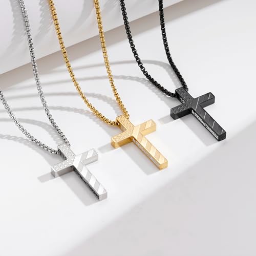 Lydow Cross Necklace for Men Boys Silver American Flag Bible Verse Stainless Steel Pendant Religious Christian Jewelry Gifts Teen Son Him 8-12 Confirmation First Communion Baptism Catholic 3:1 by Lydow - Used condition - Image 5