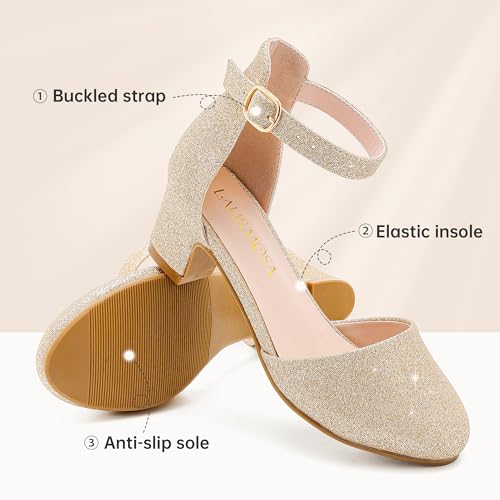 Image of LAURMOSA Girls Dress Shoes Closed Toe Pumps High Heels for Little Big Kid