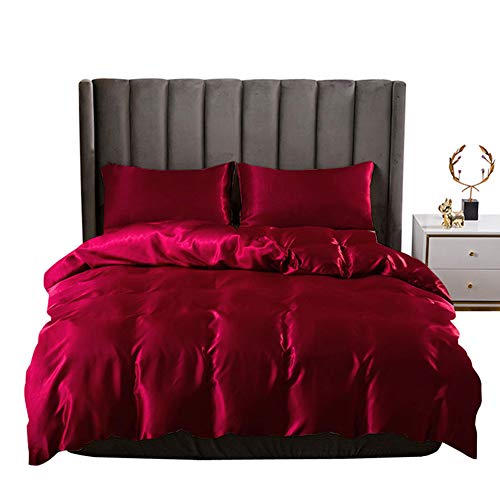 La Mejor Selección de Twin-sets para Mujer los mejores 10. 49 Erosebridal Juego de ropa de cama de seda borgoña como la seda, juego de funda de edredón de microfibra suave de seda, tamaño individual, funda de edredón de material de seda...