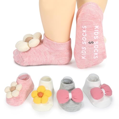 Baby Girl Socks for Baby Girl Gifts Stuff, 4pack Princess Low Cut Non-Slip Grips for Infant Newborn Socks Outfits, Christmas Gifts for Baby Accessories Item