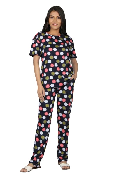 Women Cotton Floral Printed Night Tshirt and Pyjama Sets