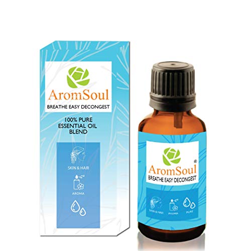 Image of Natural and Pure Breathe Easy Decongest Essential Oil Blend 30 ML for Sinus, Congestion Relief | Peppermint, Eucalyptus, Tea tree, Lemon, Laurel Leaf, Cardamom Oil (Blue)