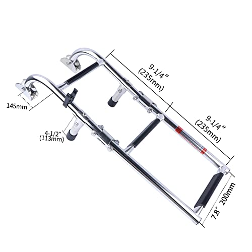 Folding Boat Ladder, Stainless Steel 3 Step Pontoon Boat Ladder, 2+1 Step Portable Transom Mount Boat Ladder #TOP1
