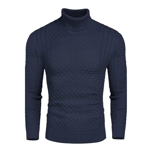 Cable Knit Sweater for Men Casual Long Sleeve Mock Neck Knitted Sweaters Pullover Top Textured Chunky Sweaters2