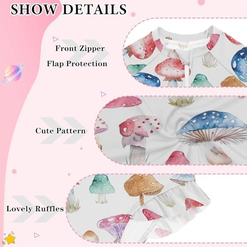 CaTaKu Girls One Piece Swimsuit Colorful Mushrooms Toddler Bathing Suit Long Sleeve UPF 50+ Rash Guard Swimwear 3-12Y3