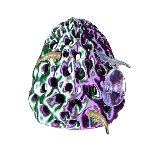 Image of Shrimp Dome Hide, Shrimp Hides for Aquarium, Betta Fish Hideout with Suction Cup, Betta Habitat Tank Ornament Accessories, Aquarium Decor for Small Fish Guppy Hiding Resting (Green Purple)