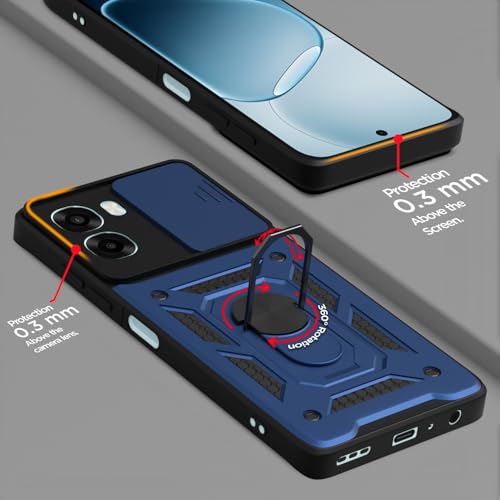 Image of Pikkme Back Cover for Oppo A6X 5G | 360 Protection Case | Sliding Camera Shield Cover & Ring Holder Stand D10 Tough Armor Bumper Case (Blue)