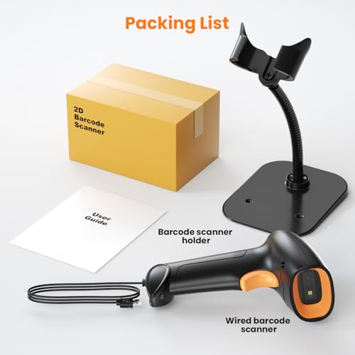 Image of HIROBOT USB 2D /1D Barcode Scanner with Stand, CMOS Imager QR Code Reader | Read Barcode from Phone and Computer Screen