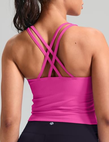 Image of HeyNuts Zeal Bras Longline Ribbed Medium Support Sports Bras, Crisscross Back Tank Tops with Removable Pads A-D Cups